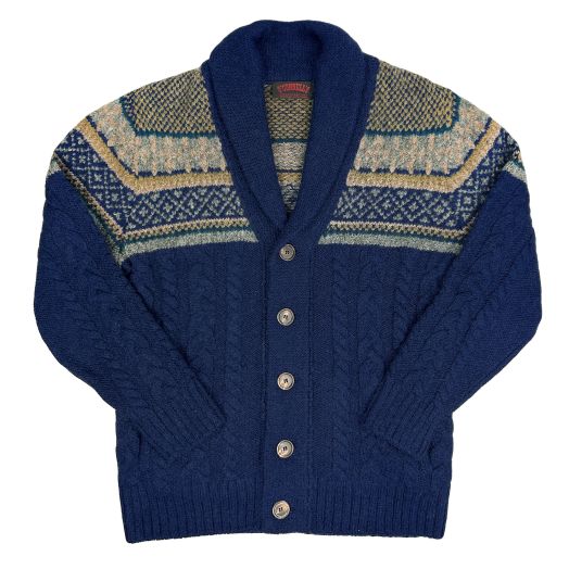 O'Connell's Royal Alpaca Shawl Collar Cardigan - Midnight with Olive & Grey