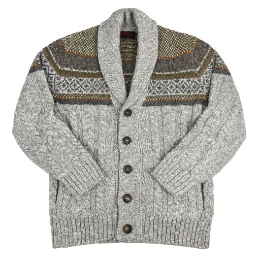 O'Connell's Royal Alpaca Shawl Collar Cardigan - Silver with Olive, Grey & Rust