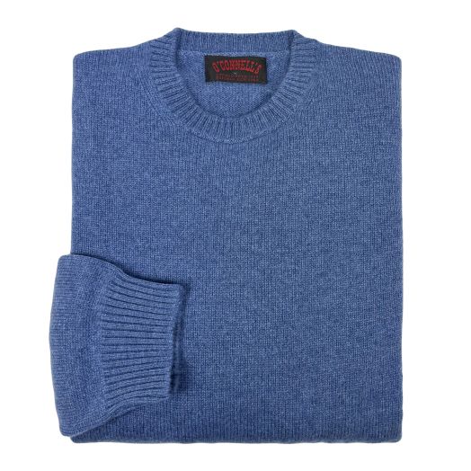 O'Connell's Scottish 3-ply Cashmere Crewneck Sweater - Denim