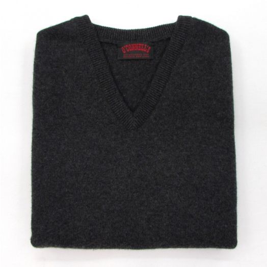 O'Connell's Scottish Cashmere V-Neck Sleeveless Sweater - Charcoal