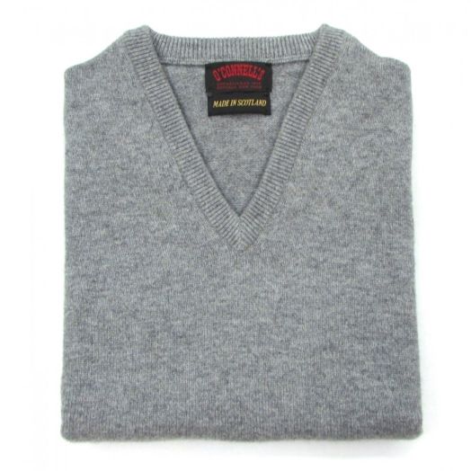 O'Connell's Scottish Cashmere V-Neck Sleeveless Sweater - Flannel Grey