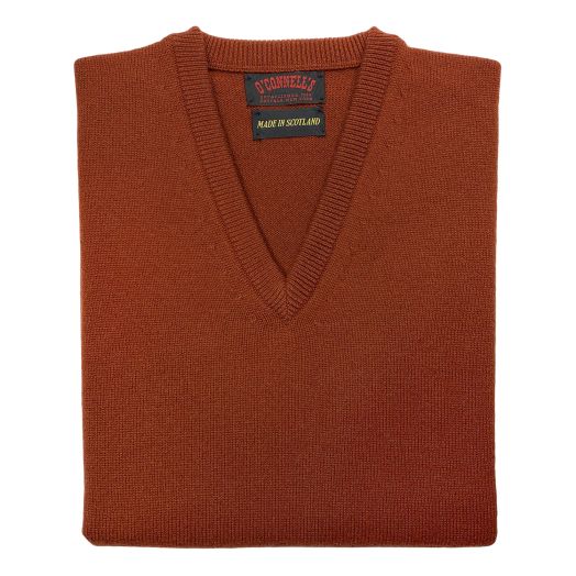 O'Connell's Scottish Cashmere V-Neck Sleeveless Sweater - Rust