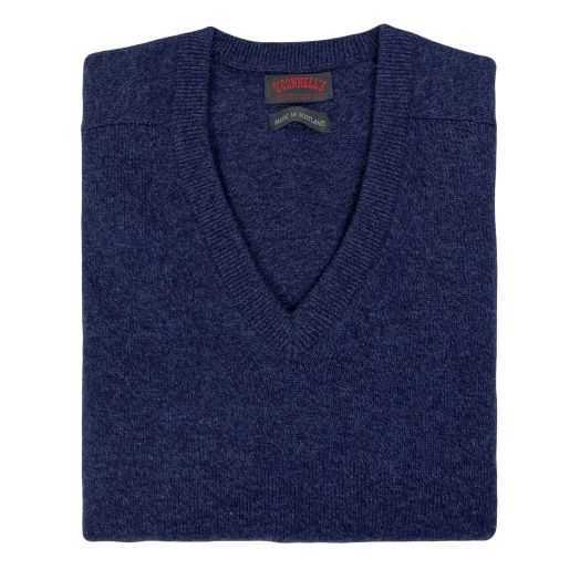 O'Connell's Scottish Cashmere V-Neck Sweater - Blue Black Marl