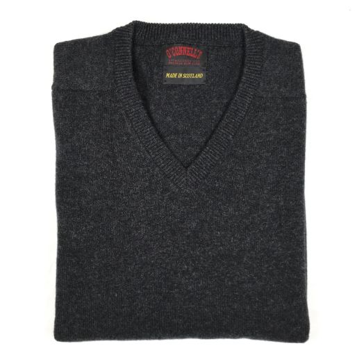 O'Connell's Scottish Cashmere V-Neck Sweater - Charcoal Grey