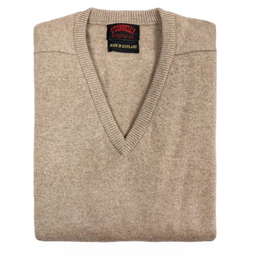 O'Connell's Scottish Cashmere V-Neck Sweater - Dark Undyed