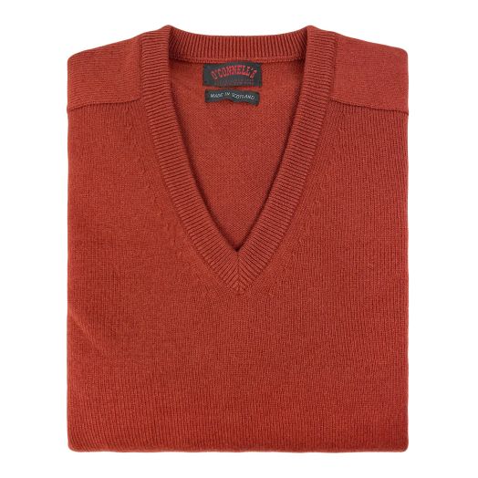 O'Connell's Scottish Cashmere V-Neck Sweater - Rust