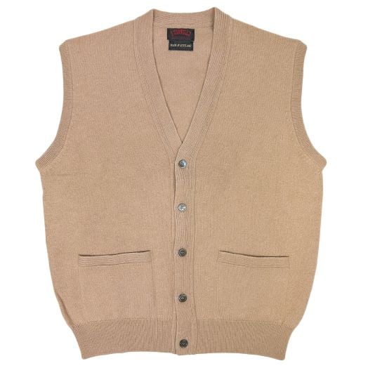 O'Connell's Scottish Lambswool Sleeveless Cardigan - Camel