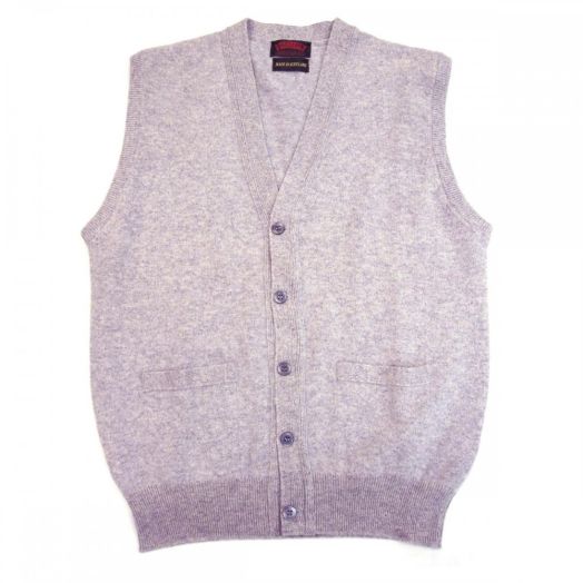 O'Connell's Scottish Lambswool Sleeveless Cardigan - Light Grey