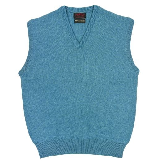 O'Connell's Scottish Lambswool V-Neck Sleeveless Pullover - Barracuda Blue