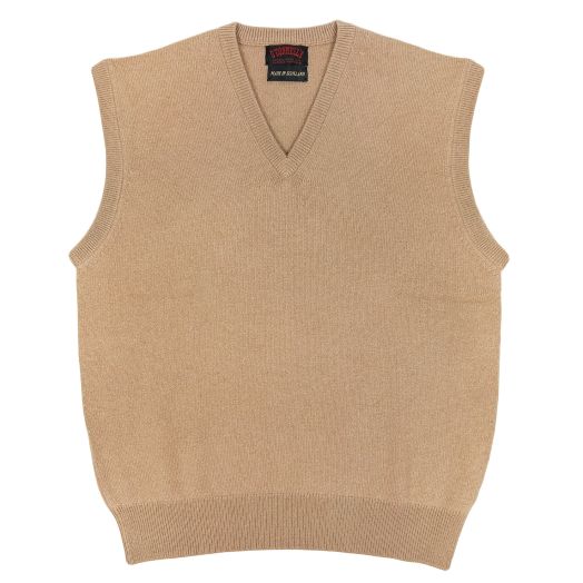 O'Connell's Scottish Lambswool V-Neck Sleeveless Pullover - Camel