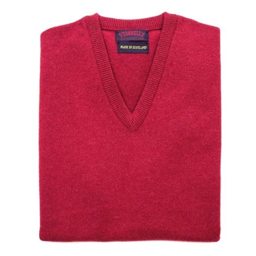 O'Connell's Scottish Lambswool V-Neck Sleeveless Pullover - Poppy Melange