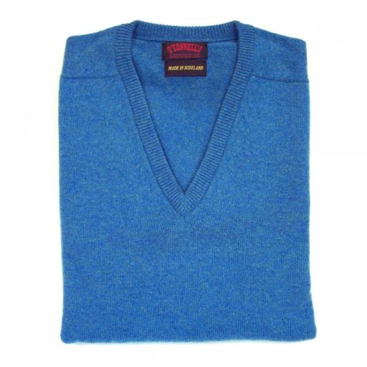 O'Connell's Scottish Lambswool V-Neck Sweater - Barracuda Blue