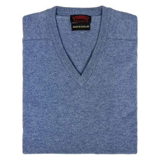 O'Connell's Scottish Lambswool V-Neck Sweater - Blue Lovat