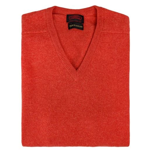O'Connell's Scottish Lambswool V-Neck Sweater - Inferno