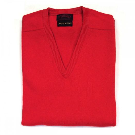 O'Connell's Scottish Lambswool V-Neck Sweater - Scarlet