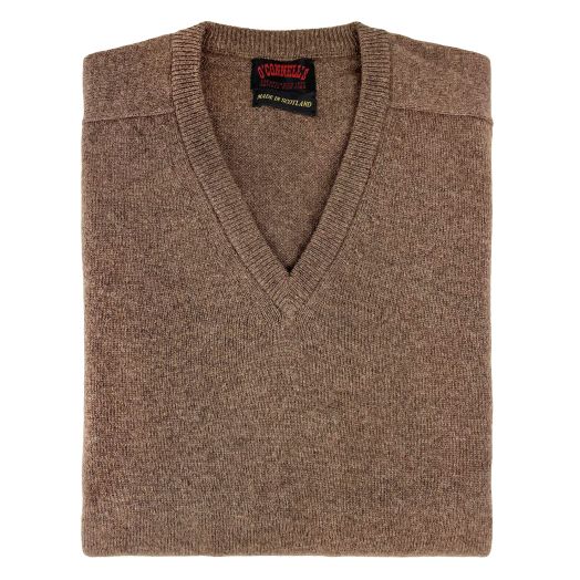 O'Connell's Scottish Lambswool V-Neck Sweater - Tobacco