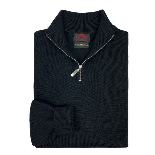 O'Connell's Scottish Merino Wool Quarter-Zip Sweater - Black