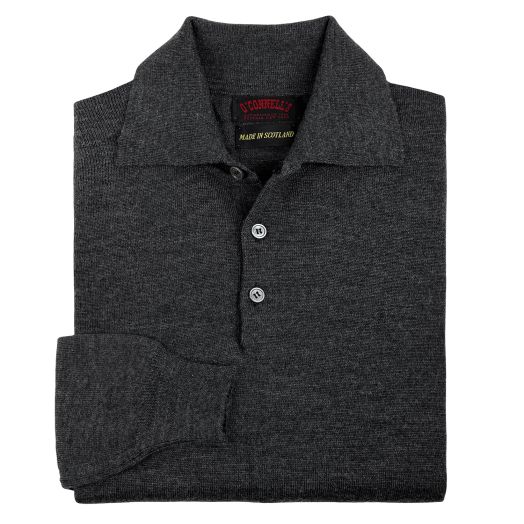 O'Connell's Scottish Merino Wool Polo Shirt - Charcoal