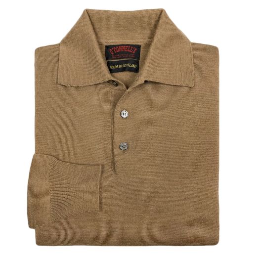 O'Connell's Scottish Merino Wool Polo Shirt - Dark Natural