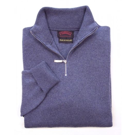 O'Connell's Scottish Merino Wool Quarter-Zip Sweater - Blue Grey Mix