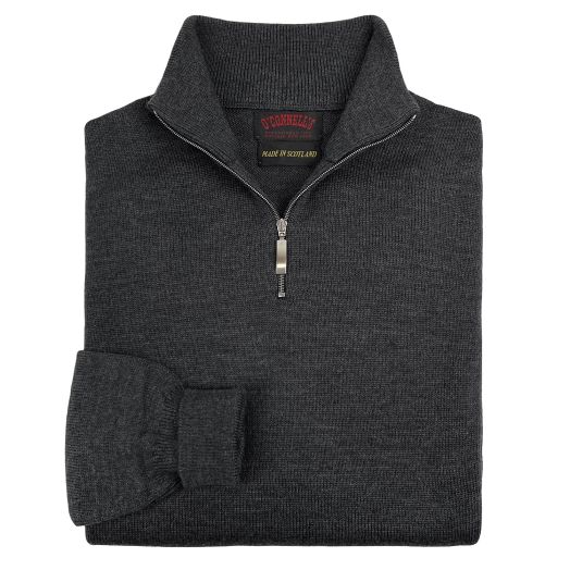 O'Connell's Scottish Merino Wool Quarter-Zip Sweater - Charcoal