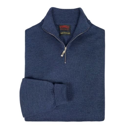O'Connell's Scottish Merino Wool Quarter-Zip Sweater - Cosmos Blue