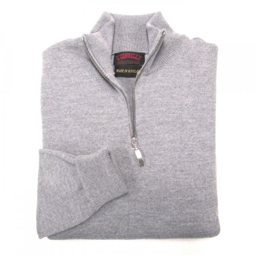 O'Connell's Scottish Merino Wool Quarter-Zip Sweater - Flannel Grey