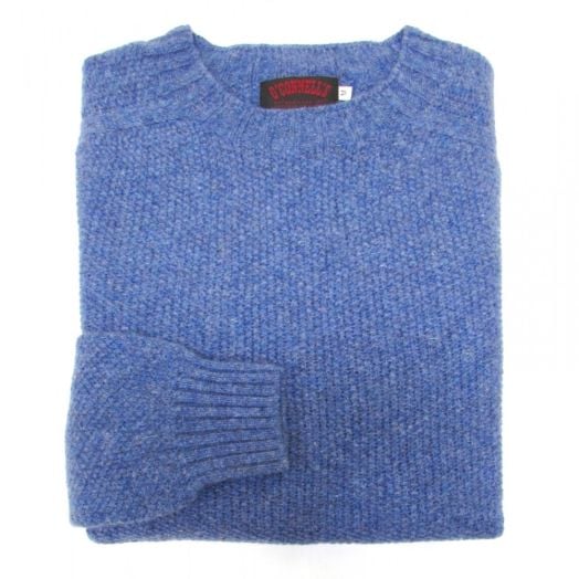 O'Connell's Scottish Seed-Stitch Shetland Wool Sweater - Blueprint