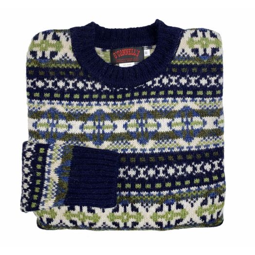 O'Connell's Scottish Shetland Fair Isle Sweater - Navy & Fern