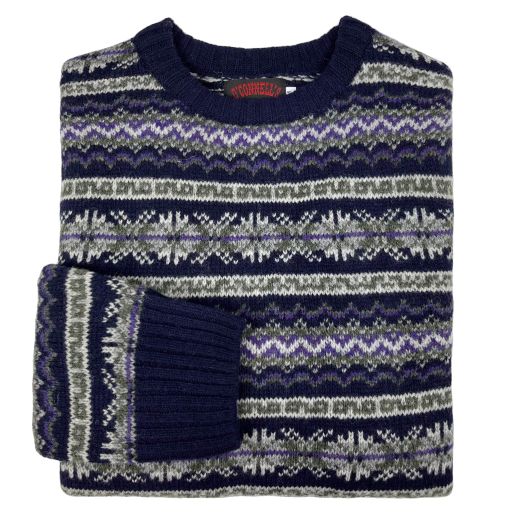 O'Connell's Scottish Shetland Fair Isle Sweater - Navy, Olive & Violet
