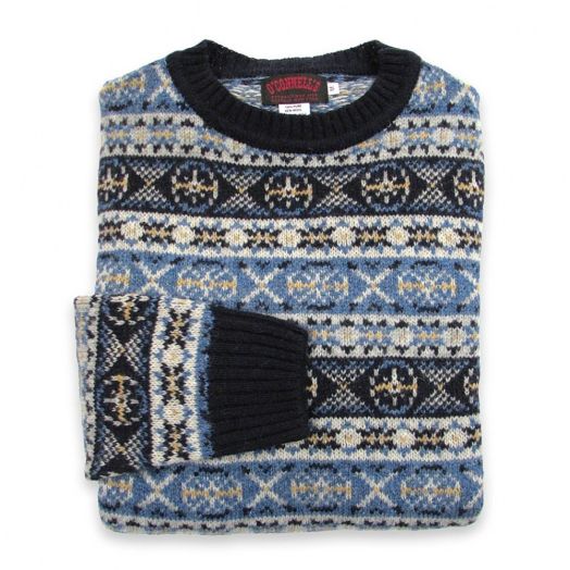 O'Connell's Scottish Shetland Fair Isle Sweater - Navy & Sky