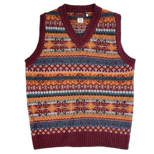 O'Connell's Scottish Shetland Wool Fair Isle Sleeveless Pullover - Bordeaux
