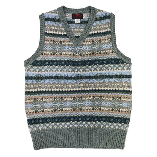 O'Connell's Scottish Shetland Wool Fair Isle Sleeveless Pullover - Graphite Green