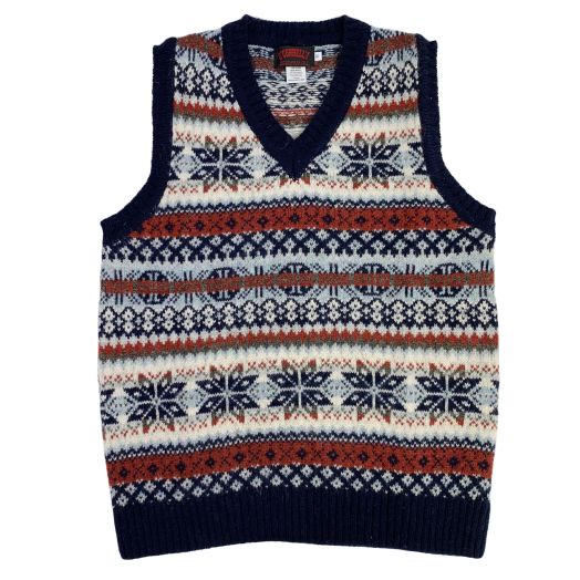 O'Connell's Scottish Shetland Wool Fair Isle Sleeveless Pullover - Navy
