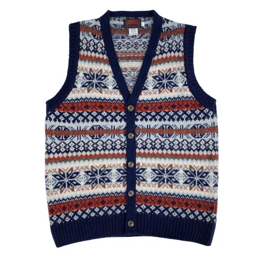O'Connell's Scottish Shetland Wool Sleeveless Cardigan - Fair Isle - Navy