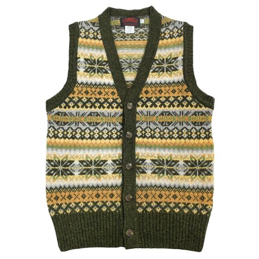 O'Connell's Scottish Shetland Wool Sleeveless Cardigan - Fair Isle - Pine