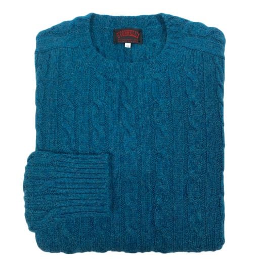 O'Connell's Scottish Shetland Wool Sweater - Cable Knit - Atlantic