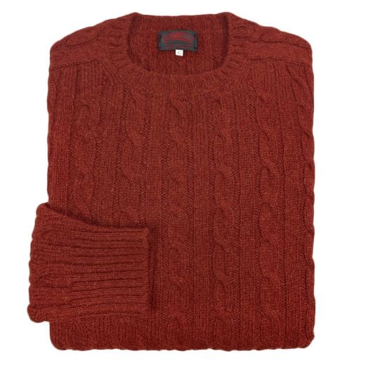 O'Connell's Scottish Shetland Wool Sweater - Cable Knit - Blaze
