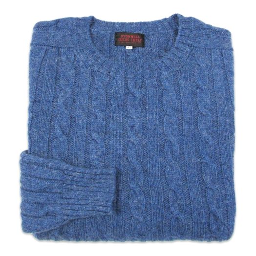 O'Connell's Scottish Shetland Wool Sweater - Cable Knit - Blue Danube