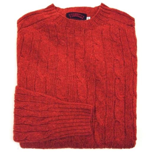 O'Connell's Scottish Shetland Wool Sweater - Cable Knit - Henna