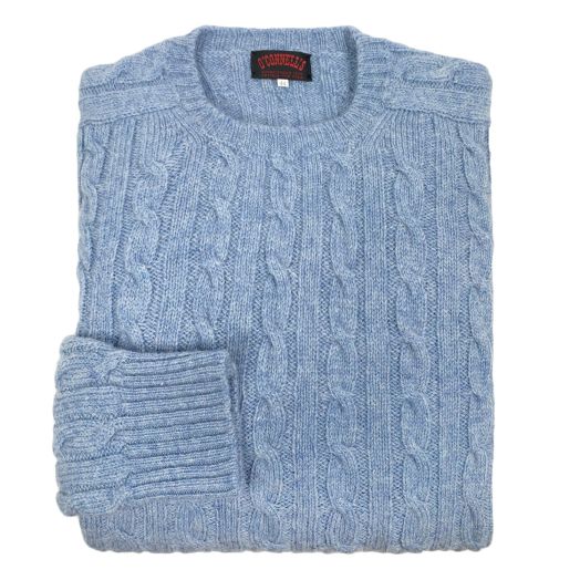 O'Connell's Scottish Shetland Wool Sweater - Cable Knit - Ice Sea