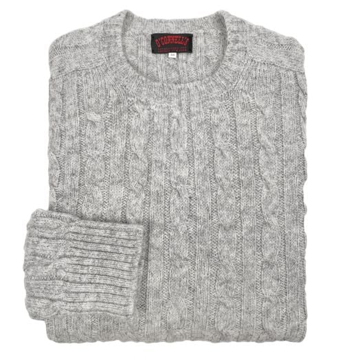 O'Connell's Scottish Shetland Wool Sweater - Cable Knit - Light Grey