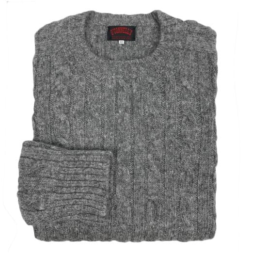 O'Connell's Scottish Shetland Wool Sweater - Cable Knit - Medium Grey