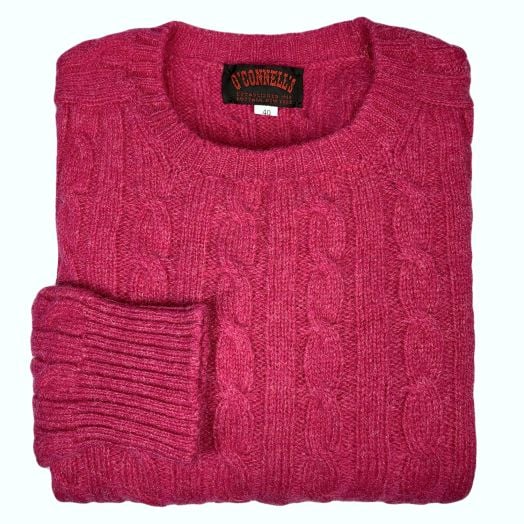 O'Connell's Scottish Shetland Wool Sweater - Cable Knit - Carnation