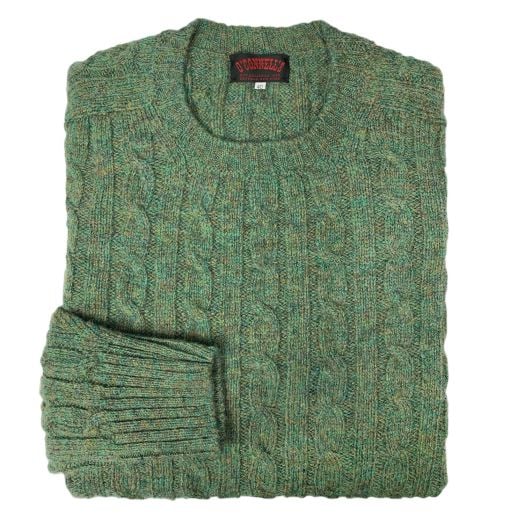O'Connell's Scottish Shetland Wool Sweater - Cable Knit - Moorgrass