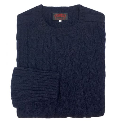 O'Connell's Scottish Shetland Wool Sweater - Cable Knit - Navy