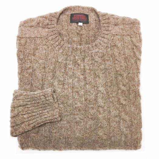 O'Connell's Scottish Shetland Wool Sweater - Cable Knit - Nutmeg