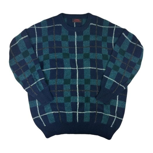 O'Connell's Shetland Patterned Crewneck Sweater - Navy Teal