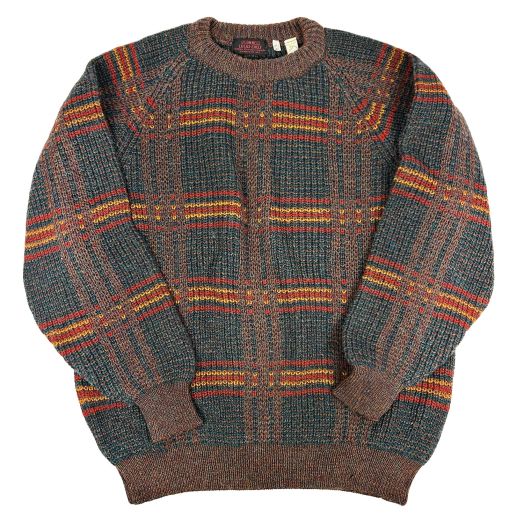 O'Connell's Shetland Wool Crewneck - Windowpane - Brown & Rust