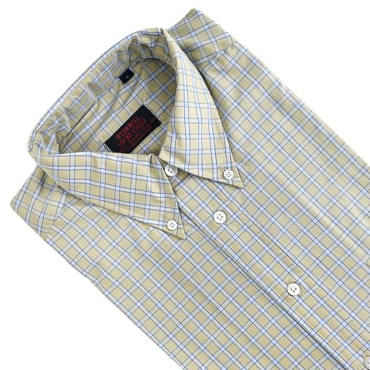 O'Connell's Short Sleeve Buttondown Sport Shirt - Check - Taupe & Sky